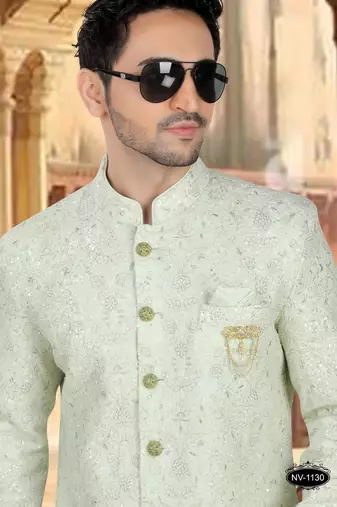 Green georget embroidery sherwani for mens