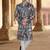 Bluish grey silk embroidery sherwani for mens