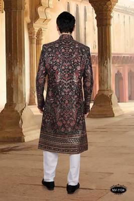 Black silk embroidery sherwani for mens 2