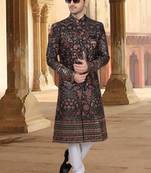 Black silk embroidery sherwani for mens