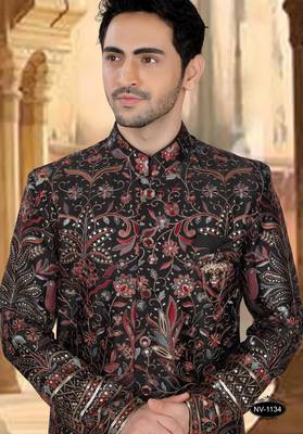 Black silk embroidery sherwani for mens 3