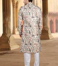 Cream malia silk embroidery sherwani for mens