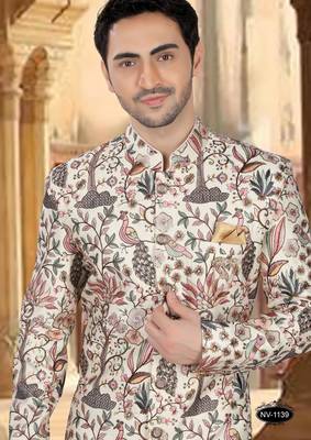 Cream malia silk embroidery sherwani for mens 3