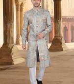 Blue malia silk embroidery sherwani for mens