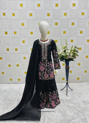 Black heavy chinon silk with embroidery sequence work plazzo set 1