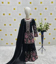 Black heavy chinon silk with embroidery sequence work plazzo set