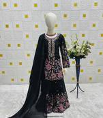 Black heavy chinon silk with embroidery sequence work plazzo set