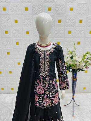 Black heavy chinon silk with embroidery sequence work plazzo set 2
