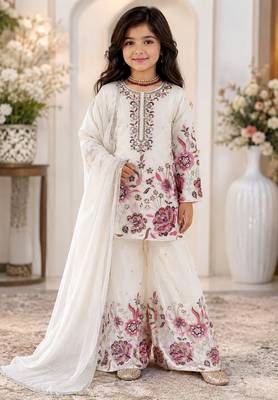White heavy chinon silk with embroidery sequence work plazzo set 1