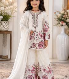 White heavy chinon silk with embroidery sequence work plazzo set