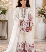 White heavy chinon silk with embroidery sequence work plazzo set