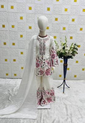White heavy chinon silk with embroidery sequence work plazzo set 2