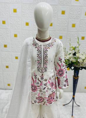 White heavy chinon silk with embroidery sequence work plazzo set 3