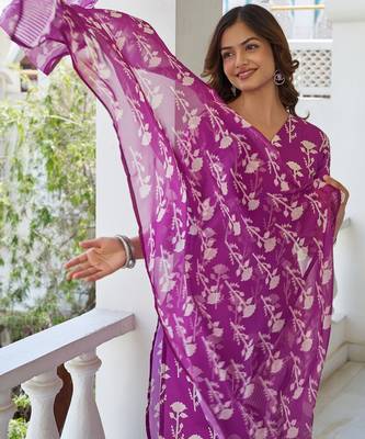 Women Beautiful Cotton Blend Printed Work Straight Kurta Pant and Dupatta Set 5