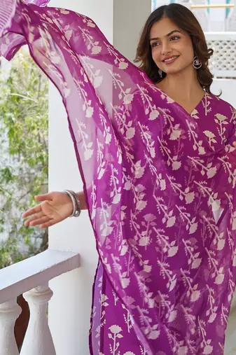Women Beautiful Cotton Blend Printed Work Straight Kurta Pant and Dupatta Set