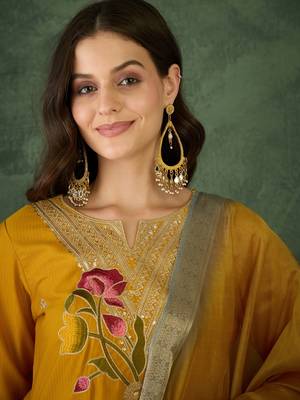 Women Beautiful Rayon Embroidery Work Straight Kurta Pant and Dupatta Set 2