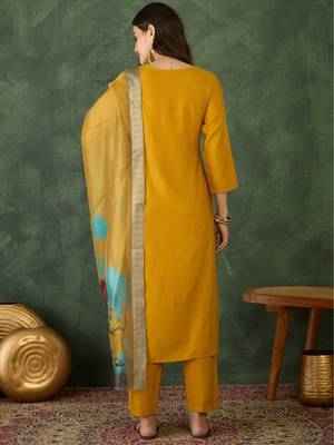 Women Beautiful Rayon Embroidery Work Straight Kurta Pant and Dupatta Set 4