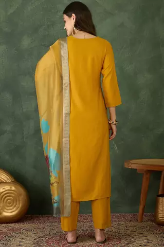 Women Beautiful Rayon Embroidery Work Straight Kurta Pant and Dupatta Set