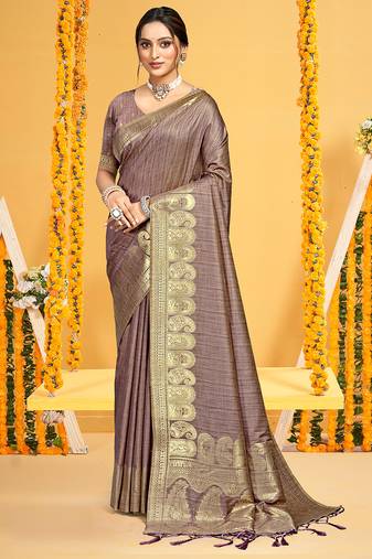 brown  assam silk woven work traditional saree