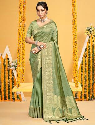 light green assam silk woven work traditional saree 1