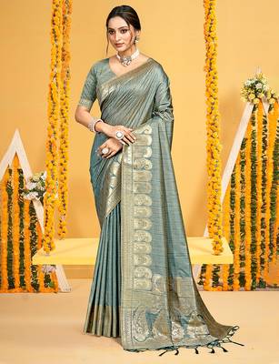 teal assam silk woven work traditional saree 1