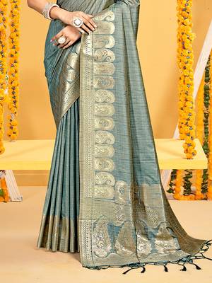 teal assam silk woven work traditional saree 3