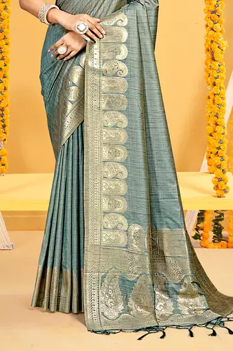 teal assam silk woven work traditional saree