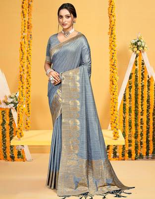 grey assam silk woven work traditional saree 1