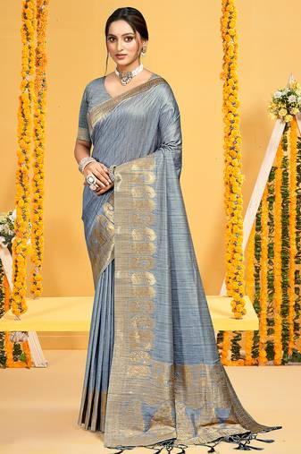 grey assam silk woven work traditional saree