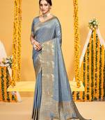 grey assam silk woven work traditional saree