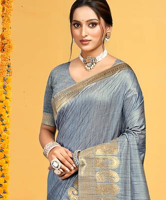 grey assam silk woven work traditional saree 2