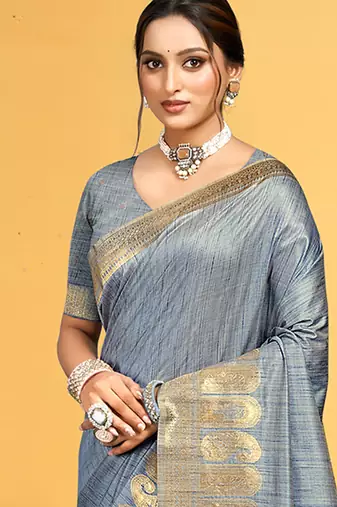 grey assam silk woven work traditional saree