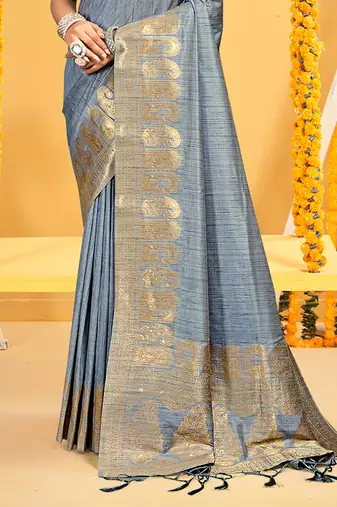 grey assam silk woven work traditional saree