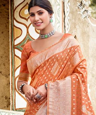 orange assam silk woven work traditional saree 2