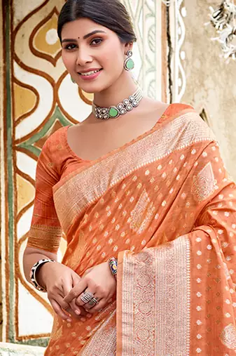 orange assam silk woven work traditional saree