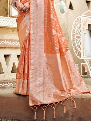 orange assam silk woven work traditional saree 3