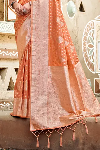 orange assam silk woven work traditional saree