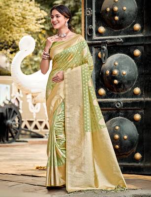 mint green assam silk woven work traditional saree 1