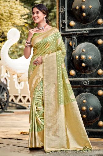 mint green assam silk woven work traditional saree