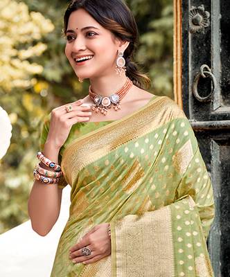 mint green assam silk woven work traditional saree 2