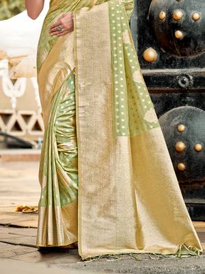 mint green assam silk woven work traditional saree 3