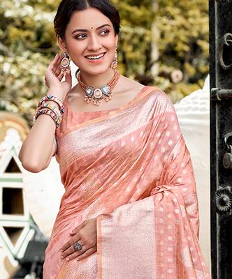 peach assam silk woven work traditional saree 2