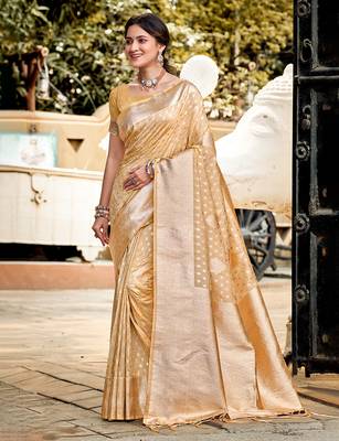 cream assam silk woven work traditional saree 1