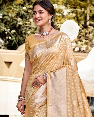 cream assam silk woven work traditional saree 2