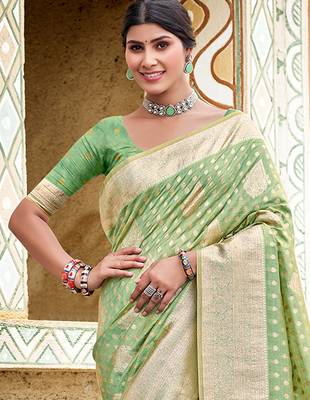 sea green assam silk woven work traditional saree 2