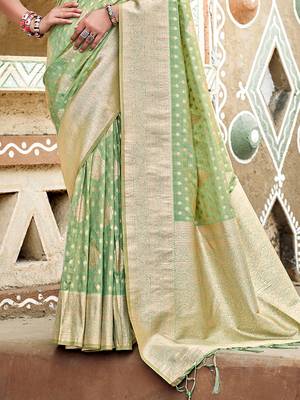 sea green assam silk woven work traditional saree 3