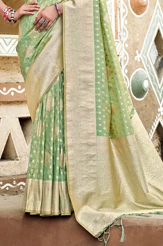 sea green assam silk woven work traditional saree