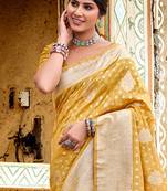 mustard assam silk woven work traditional saree