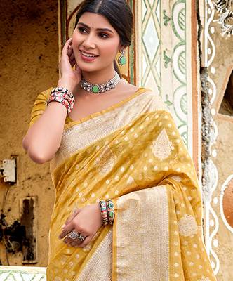 mustard assam silk woven work traditional saree 2