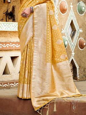 mustard assam silk woven work traditional saree 3